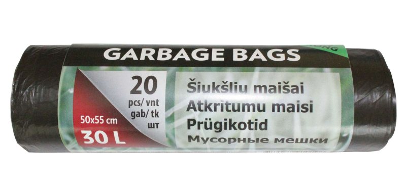 Šiukšlių maišai, juodos sp., 6 mikr., 20 vnt., 30 l