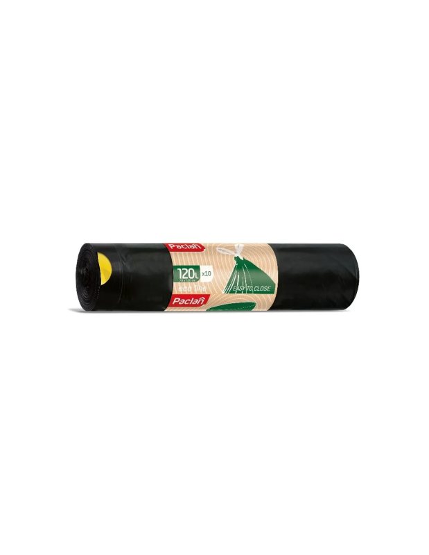Šiukšlių maišai PACLAN užtraukiami, juodos sp., x 10 vnt., 120 l