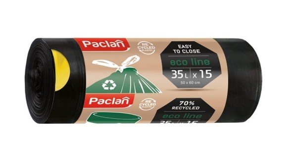 Šiukšlių maišai PACLAN užtraukiami, juodos sp., x 15 vnt., 35 l