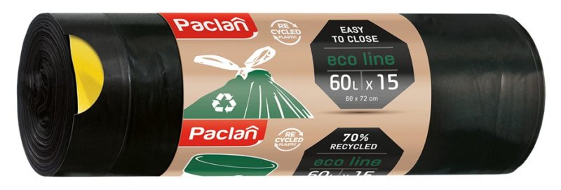 Šiukšlių maišai PACLAN užtraukiami, juodos sp., x 15 vnt., 60 l