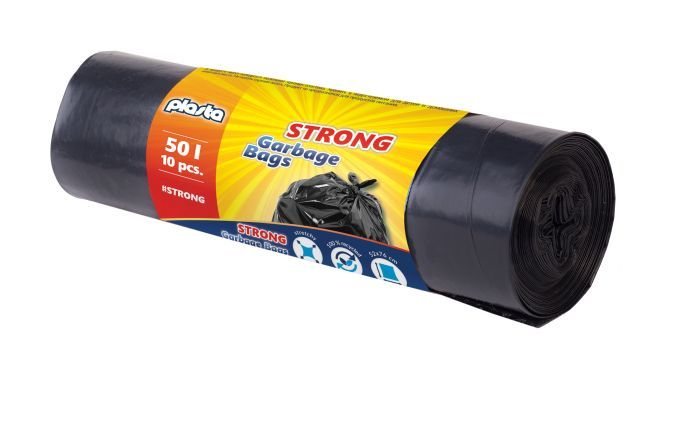 Šiukšlių maišai PLASTA TRASH PANDA STRONG, juodos sp., 30 mikr., 10 vnt., 50 l