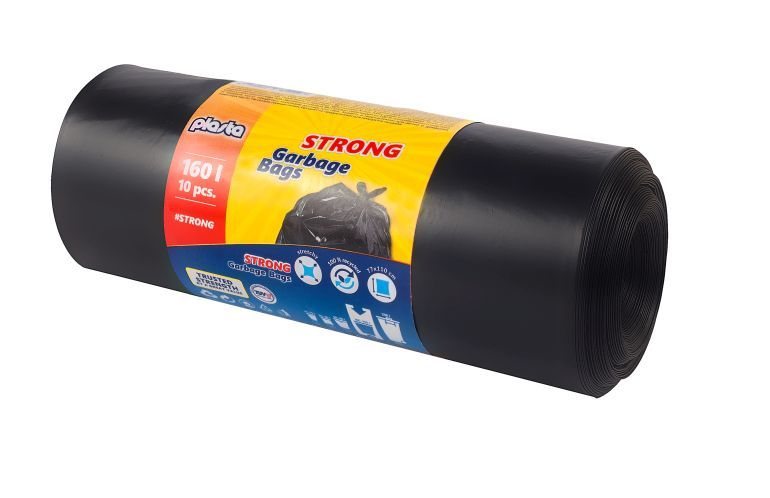 Šiukšlių maišai PLASTA TRASH PANDA STRONG, juodos sp., 50 mikr., 10 vnt., 160 l