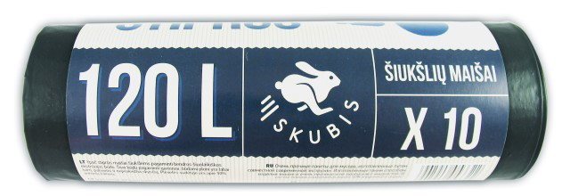 Šiukšlių maišai SKUBIS, stiprūs, juodos sp., 30 mikr., 10 vnt., 120 l