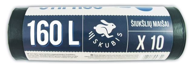 Šiukšlių maišai SKUBIS, stiprūs, juodos sp., 40 mikr., 10 vnt., 160 l