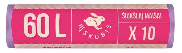 Šiukšlių maišai SKUBIS, stiprūs, užrišami, levandų kvapo, violetinės sp., 25 mikr., 10 vnt., 60 l