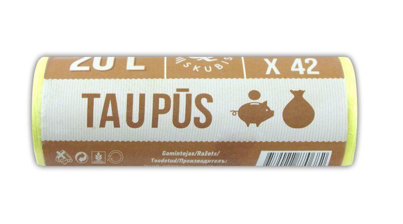 Šiukšlių maišai SKUBIS TAUPŪS, geltonos sp., 6 mikr., 42 vnt., 20 l