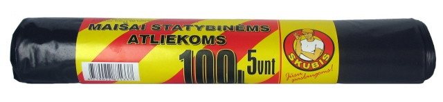 Šiukšlių maišai statybinėms atliekoms SKUBIS, juodos sp., 80 mikr., 5 vnt., 100 l