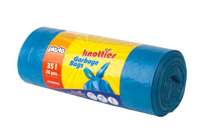 Šiukšlių maišai TRASH PANDA KNOTTIES, užrišami, mėlynos sp., 25 mikr, 20 vnt., 35 l