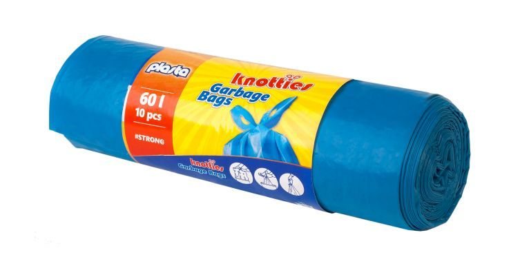 Šiukšlių maišai TRASH PANDA KNOTTIES, užrišami, mėlynos sp., 30 mikr, 10 vnt., 60 l