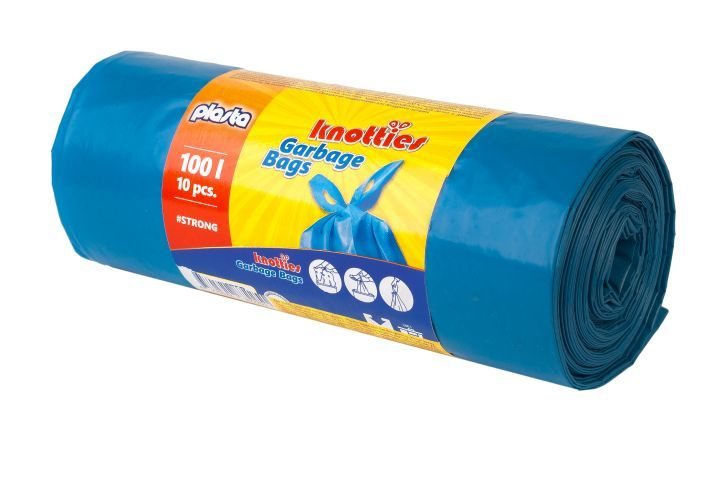 Šiukšlių maišai TRASH PANDA KNOTTIES, užrišami, mėlynos sp., 35 mikr, 10 vnt., 100 l