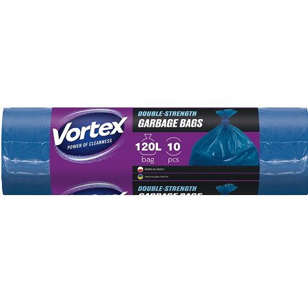 Šiukšlių maišai VORTEX, mėlynos sp., 10 vnt, 35 mikr, 120 l