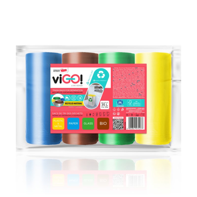 Šiukšlių maišų komplektas viGO! Eco, įv.sp., 35 L, 4 x 15 vnt