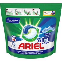 Skalbimo kapsulės Ariel, ALL-IN-1 MONTAIN SPRING, 1690 g, 65 vnt