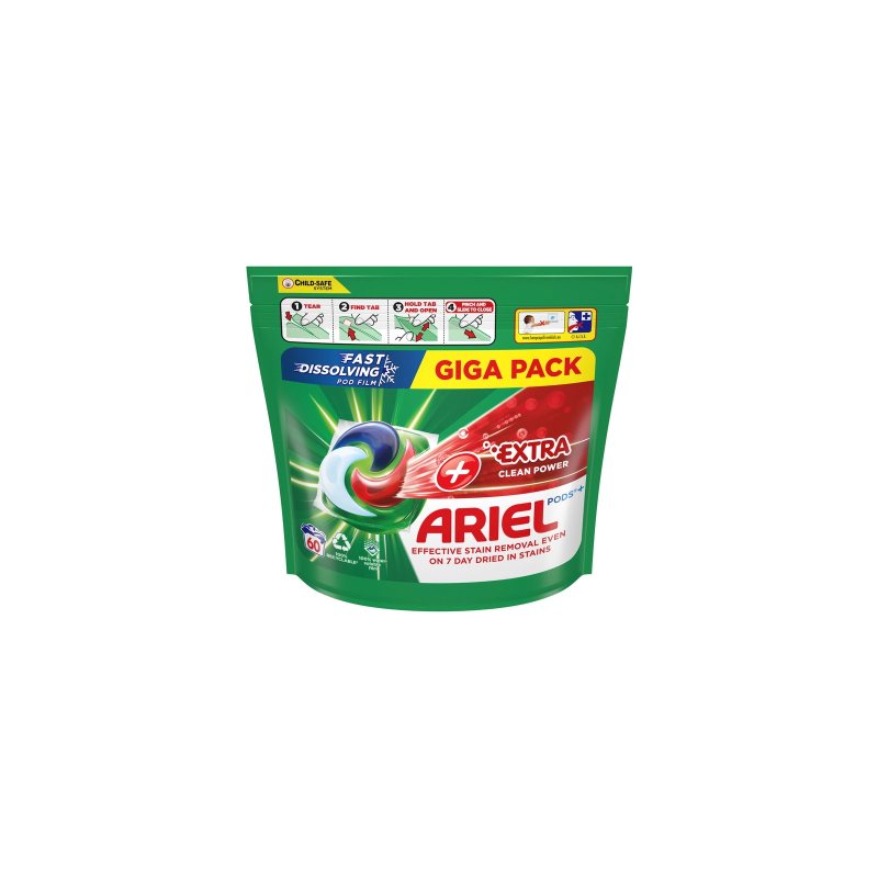 Skalbimo kapsulės ARIEL Extra Clean, 60 vnt