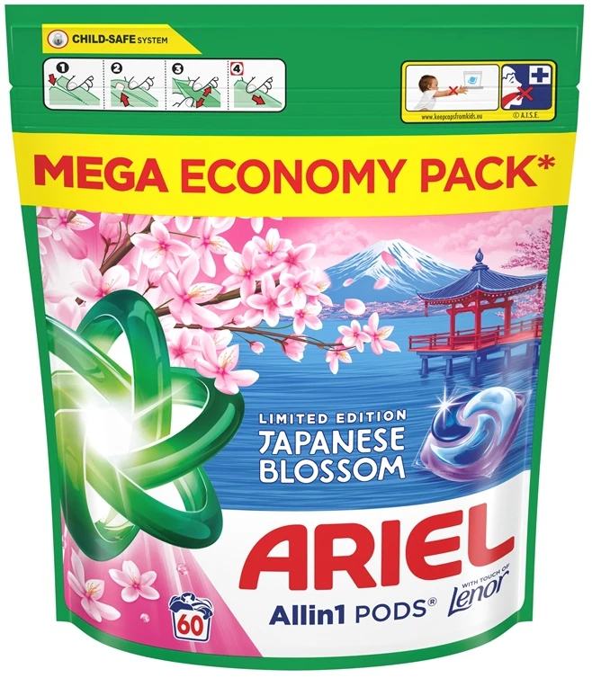 Skalbimo kapsulės ARIEL Japanese Blossom, 60 skalbimų