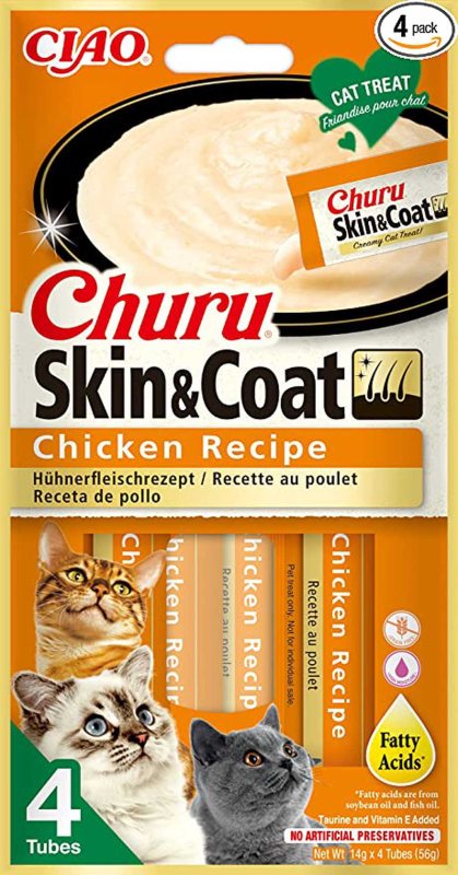 Skanėstas katėms CHURU Skin & Coat, su vištiena, 4 vnt