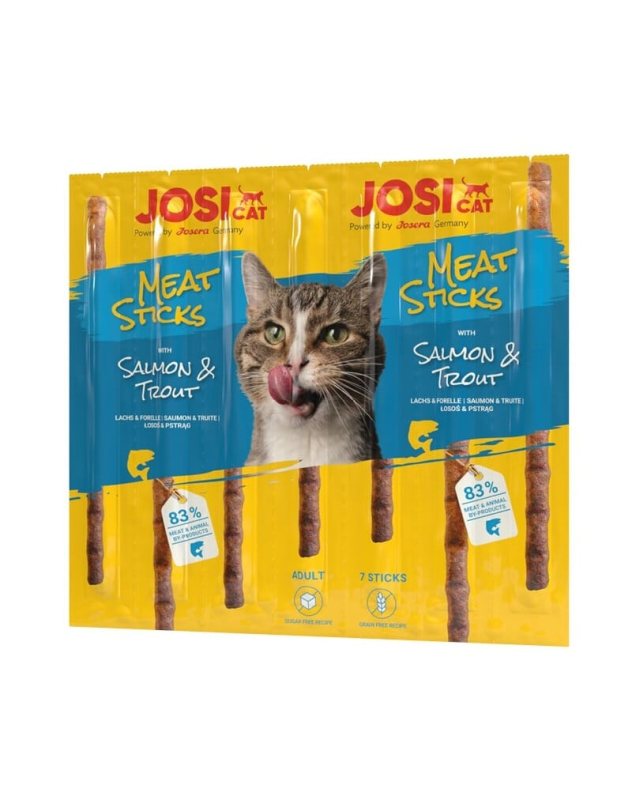 Skanėstas katėms JOSICAT Meat Sticks, su lašiša ir upėtakiu, 35 g