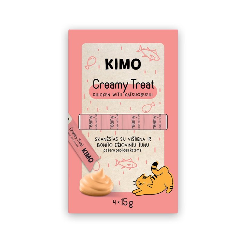 Skanėstas katėms KIMO Creamy Katsuobushi, su vištiena ir tunu, 4 x 15 g