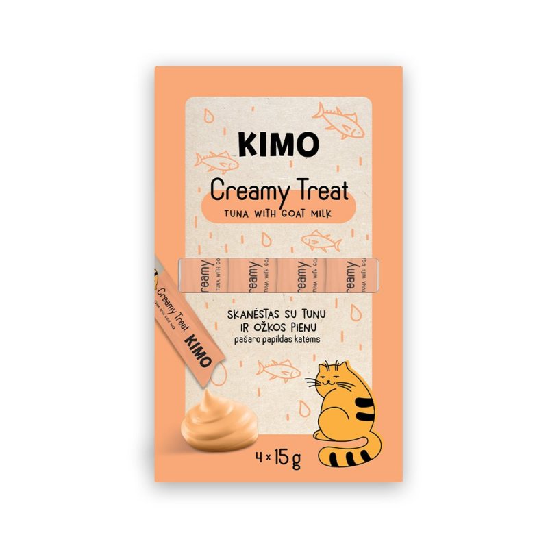 Skanėstas katėms KIMO Creamy Tuna Goat Milk, su tunu ir ožkos pienu, 4 x 15 g