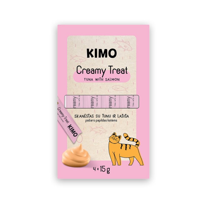 Skanėstas katėms KIMO Creamy Tuna Salmon, su tunu ir lašiša, 4 x 15 g