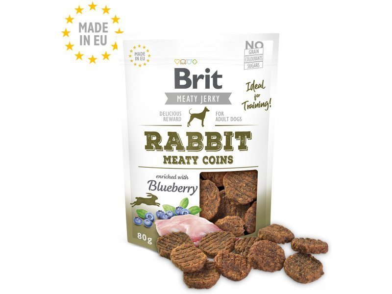 Skanėstas šunims Brit Jerky Rabbit Meaty Coins su triušiena ., 80 g