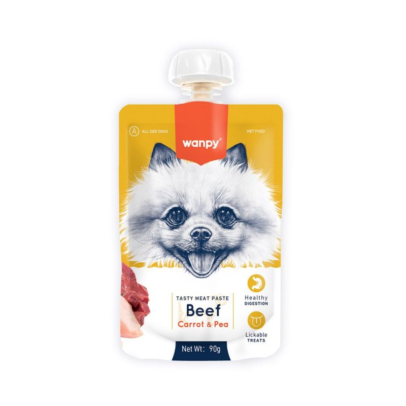 Skanėstas šunims WANPY mėsos pasta, su jautiena, morkomis ir žirneliais, 90 g