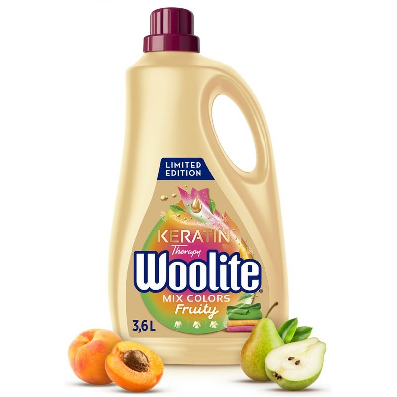 Skystas spalvotų drabužių skalbiklis su keratinu Woolite Keratin Therapy Fruity, 3.6 l
