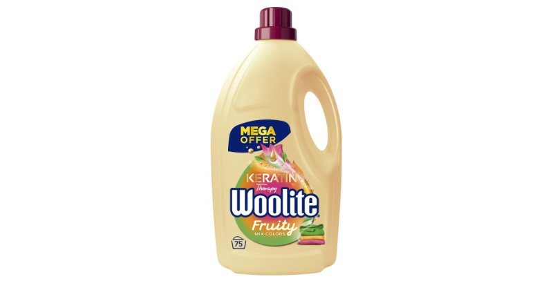 Skystas spalvotų drabužių skalbiklis su keratinu Woolite Keratin Therapy Fruity, 4.5 l