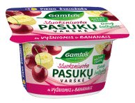 Sluoksniuota pasukų varškė be laktozės GAMTOS su vyšniomis ir bananais, 2 % rieb., 130 g