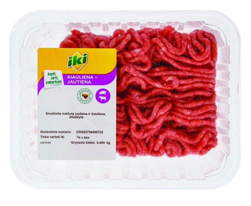 Smulkinta maišyta kiauliena ir jautiena dujose IKI, 400 g