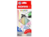 Spalvoti pieštukai KORES KOLORES MAGIK, tribriauniai, ištrinami, 12 spalvų + trintukas, 3 mm