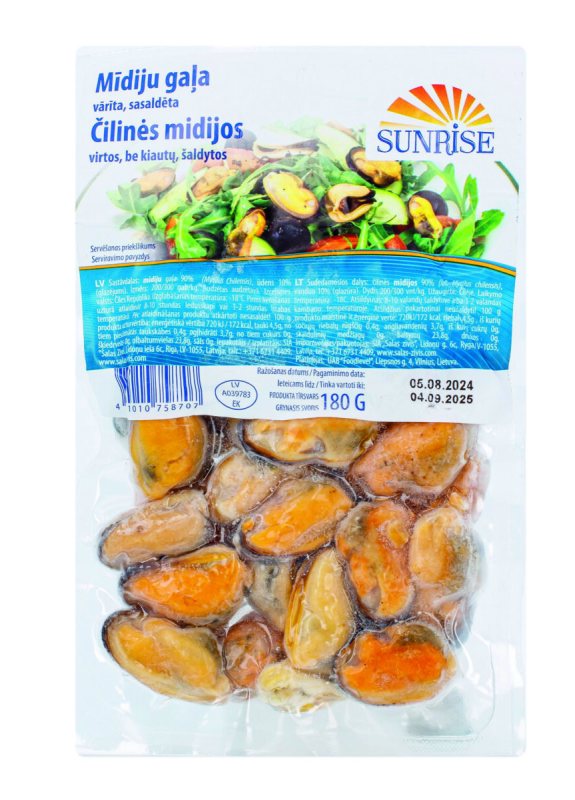 Sunrise čilinės virtos midijos be kiautų, 180 g