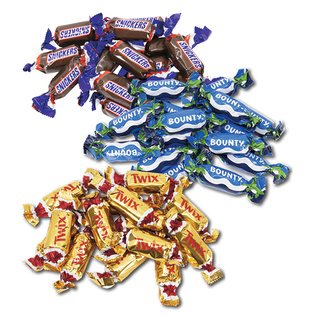 Sver.saldainiai BOUNTY MINI, SNICKERS MINI, TWIX MINI, 1 kg