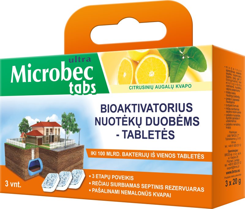 Tabletės nuotekų duobėms BROS Microbex, 3 x 20 g