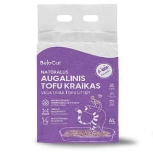 TOFU kraikas katėms BELOCAT, levandų kvapo, 6 L, 2.5 kg, 2 mm