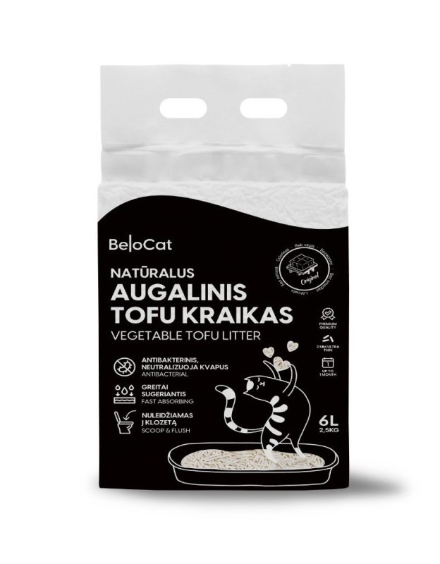 TOFU kraikas katėms BELOCAT Natural, bekvapis, 6 L, 2.5 kg, 2 mm