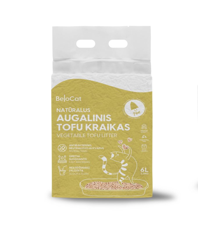 TOFU kraikas katėms BELOCAT, pušies kvapo, 6 L, 2.5 kg, 2 mm