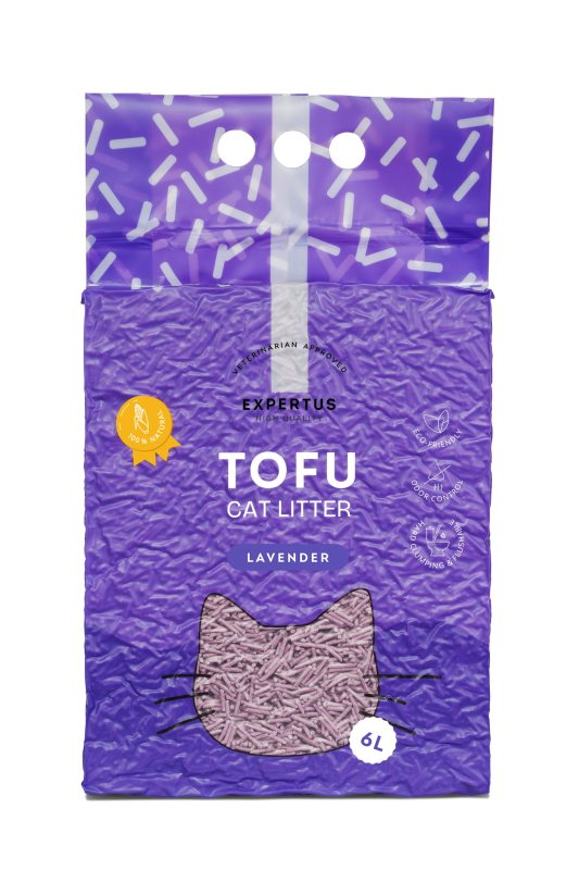 Tofu kraikas katėms EXPERTUS, levandų kvapo, 6 L, 2 mm