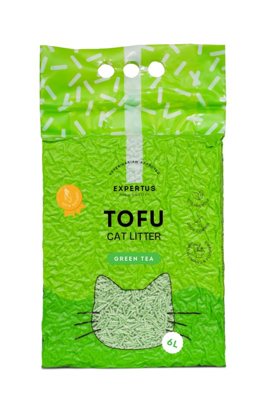 Tofu kraikas katėms EXPERTUS, žaliosios arbatos kvapo, 6 L, 2 mm