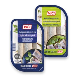 TRADICINĖ arba silpnai sūdyta silkių filė aliejuje VIČI, 400 g