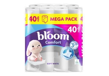 Tualetinis popierius BLOOM COMFORT SOFT WHITE, 3 sluoksnių, 40 vnt