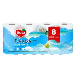 Tualetinis popierius RUTA PURE WHITE DELUX, 3 sl., 1 vnt, 8 rit.