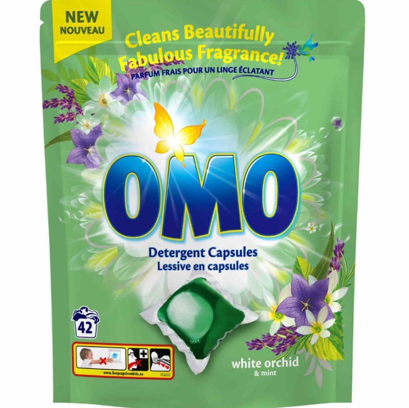 Universalios skalbimo kapsulės OMO WHITE ORCHID & MINT, 42 vnt
