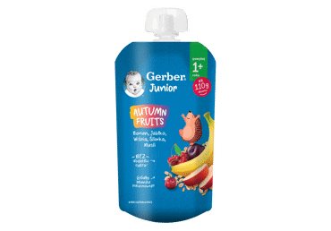 Vaikiška tyrelė GERBER su bananais, obuoliais vyšniomis, slyvomis ir musli, 110 g