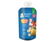 Vaikiška tyrelė GERBER su obuoliais, bananais, svarainiais ir sausainiais, 110 g