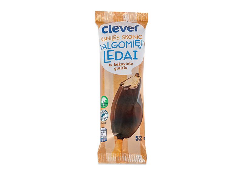 Vanilės skonio valgomieji ledai su kakaviniu glaistu CLEVER, 52 ml
