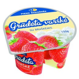 Varškė GRŪDĖTA su braškėmis, 7% rieb., 150 g