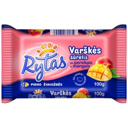 Varškės sūrelis RYTAS su persikais ir mang., 7% rieb., 100 g