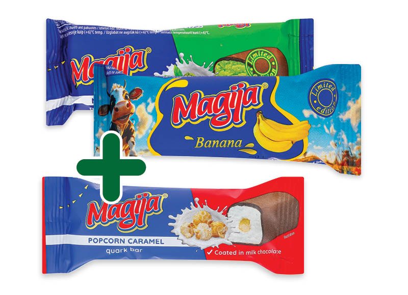 Varškės sūrelis su matcha, bananais ar spragėsio skonio MAGIJA, 40 g