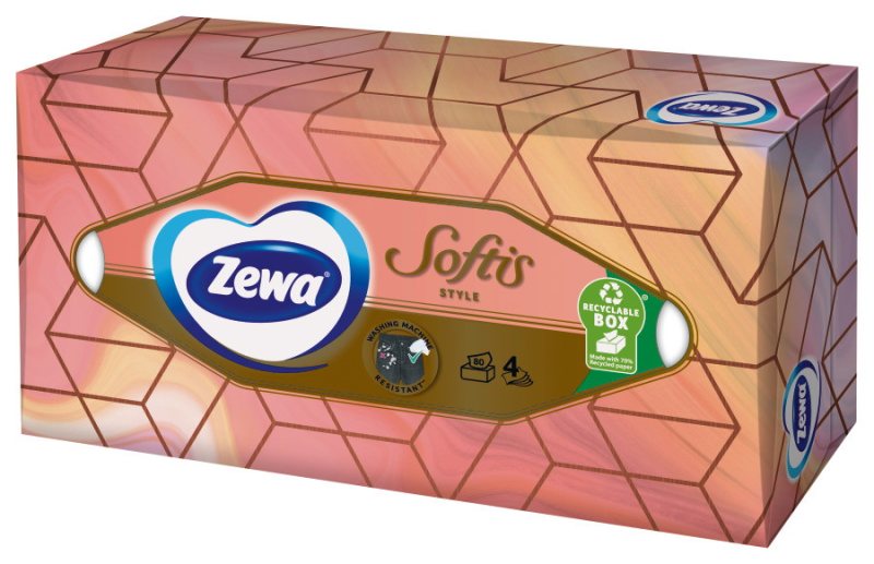 Vienkartinės nosinaitės ZEWA Softis Box, 4 sl., 80 vnt